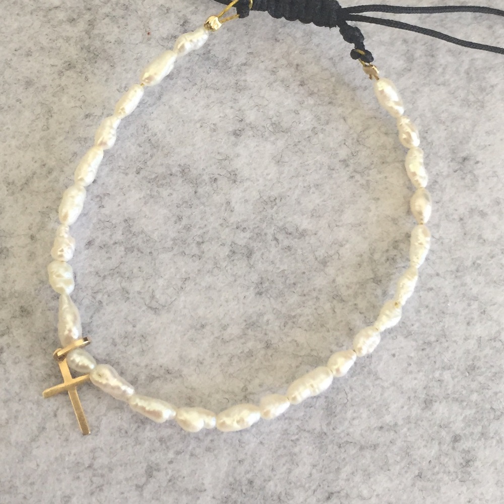 14k Freshwater Pearl cross Bracelet